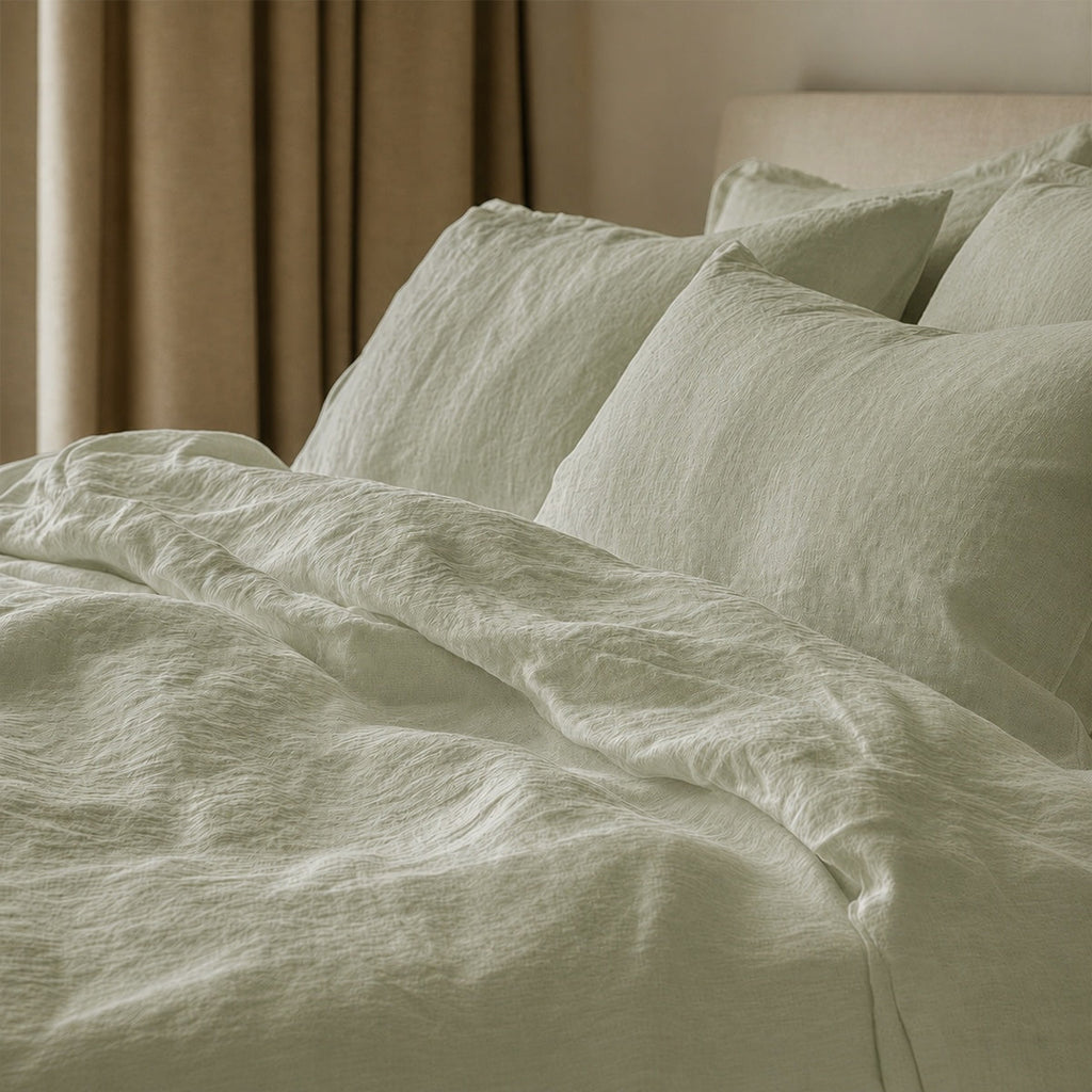 Washed Linen Fitted Sheet - Almond Green