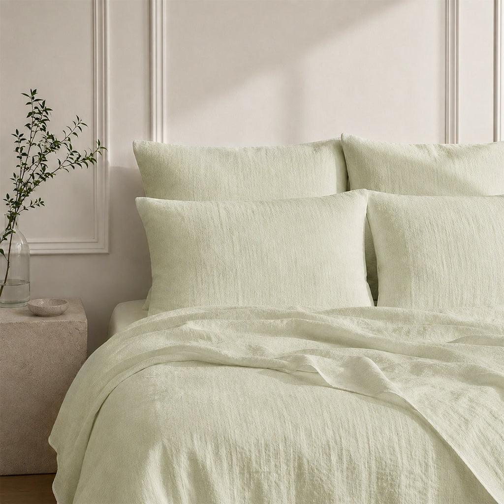 Washed Linen Fitted Sheet - Almond Green