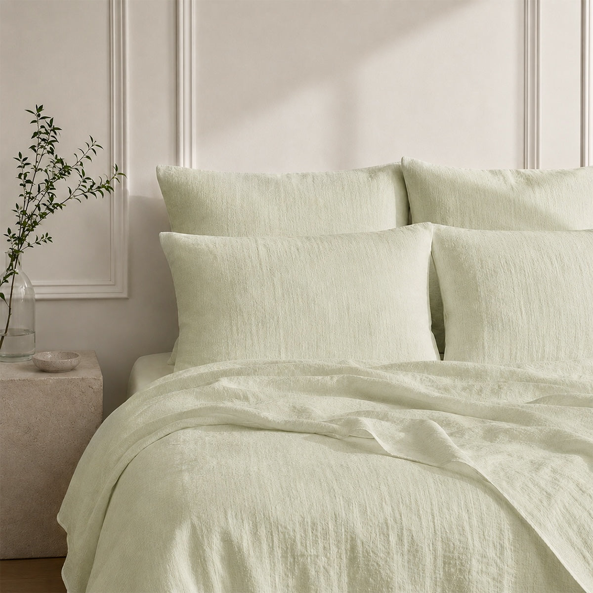 Washed Linen Fitted Sheet - Almond Green