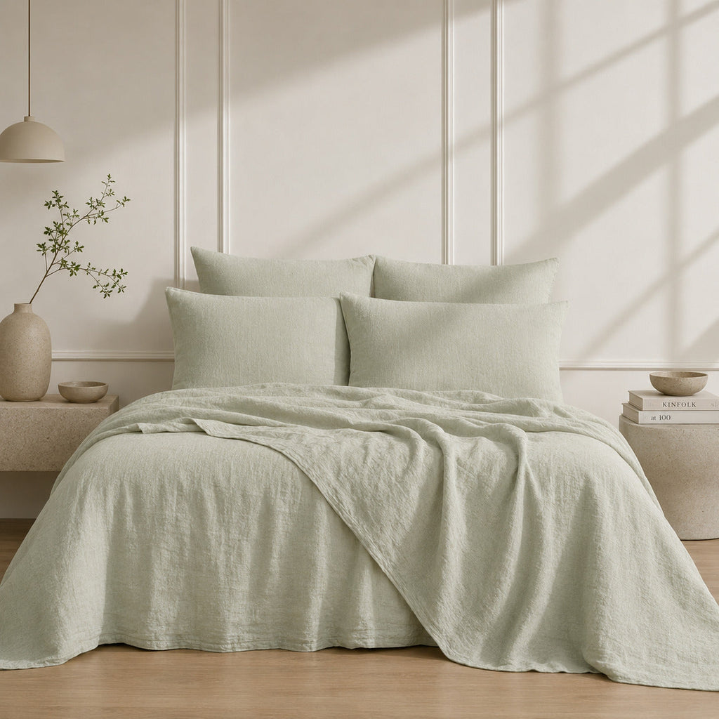 Washed Linen Fitted Sheet - Almond Green